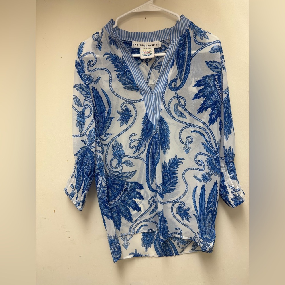 Gretchen Scott Designs Blue Graphic Blouse